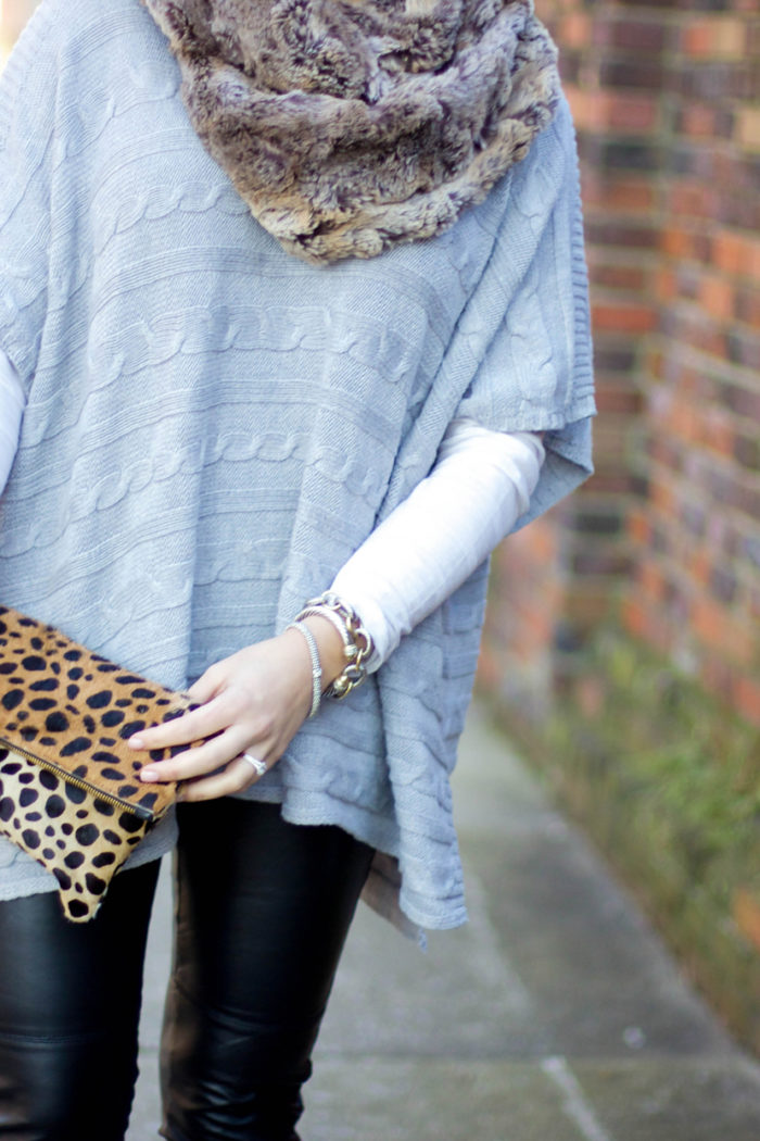Cable Knit Poncho + Leather Leggings