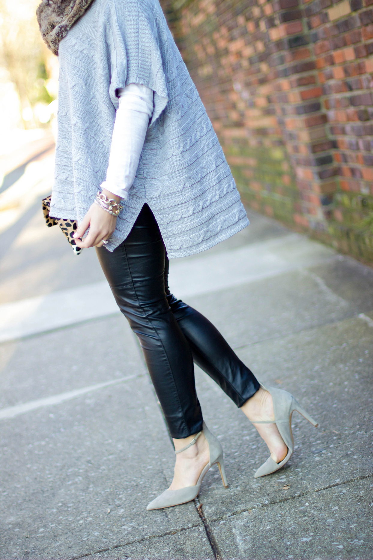 Cable Knit Poncho + Leather Leggings - Glitter & Gingham