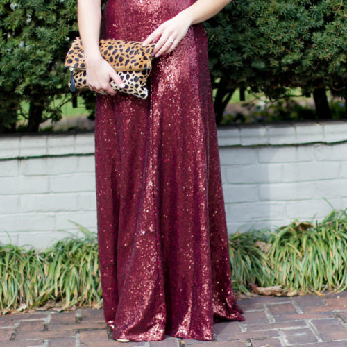 Playing dress up in a sequin maxi dress for a Valentine's Day Inspired Outfit