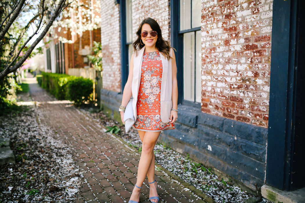 Floral Gingham Print Eyelet Romper Dress main image 1