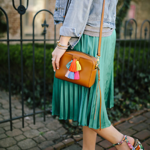 Midi Skirt Style: Ft. Forever 21 Skirt, J. Crew Denim Jacket, Rebecca Minkoff Bag & ASOS Heels