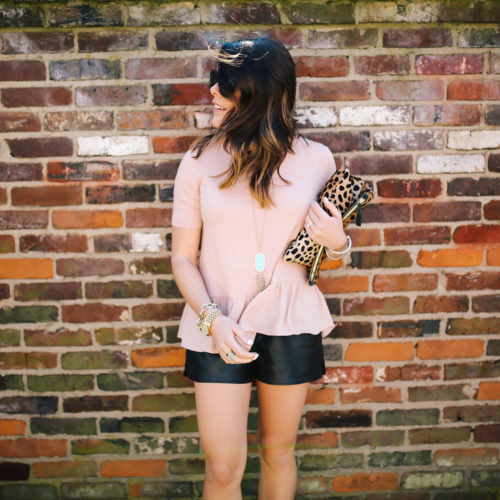 Spring Style: LOFT sweater, leather shorts, leopard clutch