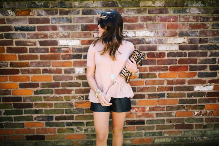 Spring Style: LOFT sweater, leather shorts, leopard clutch