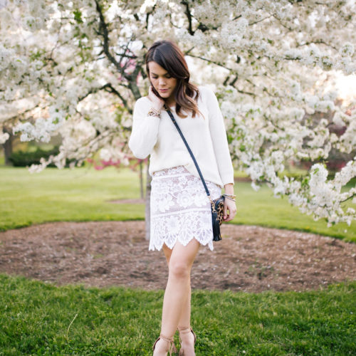 Spring Style: For Love & Lemons Skirt, Steve Madden Sandals, Clare V. Crossbody, Kendra Scott Earrings