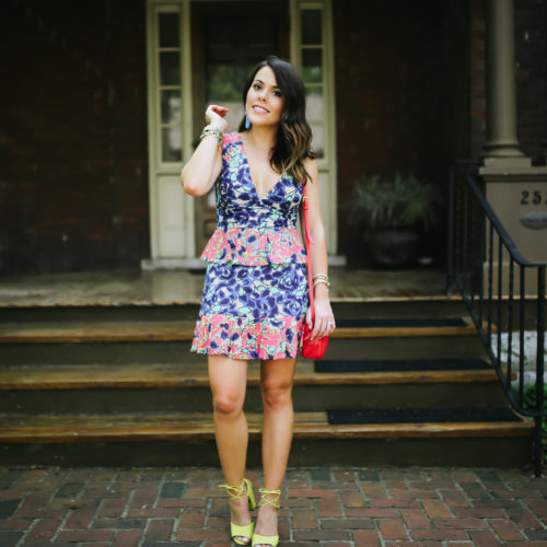 Shelby Skaggs of Glitter & Gingham: BCBG Dress, Steve Madden Shoes, GiGi New York Bag, Lisi Lerch Tassel Earrings