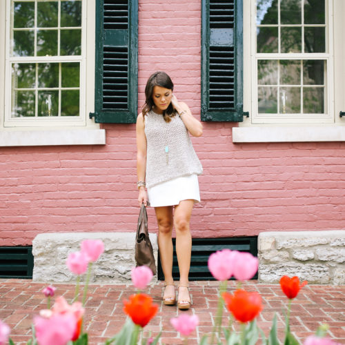 Summer Style on Glitter & Gingham // LOFT Sweater & Skirt, Kendra Scott Necklace, 3.1 Phillip Lim Pashli