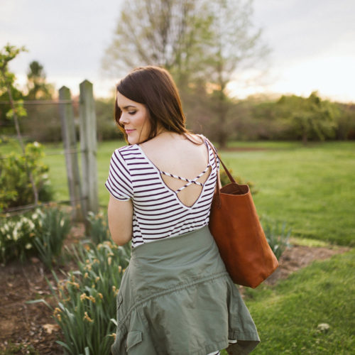 Summer Style via Glitter & Gingham // Black & White Stripe Dress, Kendra Scott Necklace, Madewell Transport Tote, Lace Up Sandals