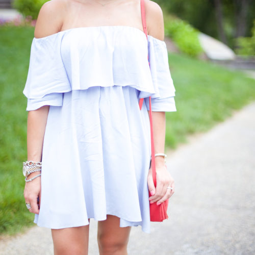 Summer Style on Glitter & Gingham // off the shoulder dress, panama hat, Jack Rogers, GiGi New York crossbody