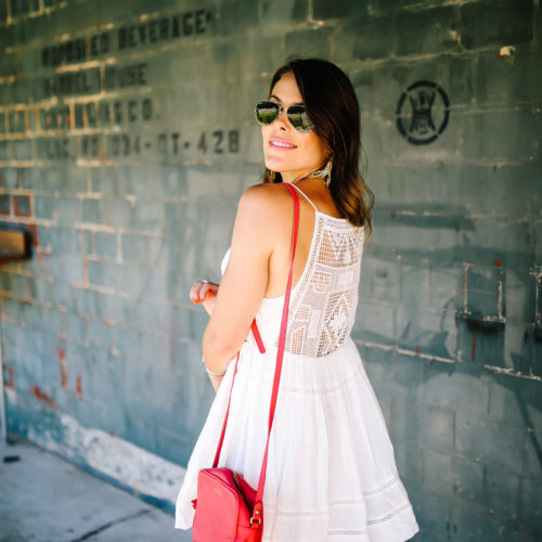 Summer Style via Glitter & Gingham / Free People Dress from Nordstrom, Isola Sandals, GiGi New York Crossbody, Ray-Ban Aviators