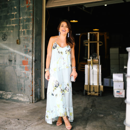 Summer Style on Glitter & Gingham / Anthropologie Maxi, Ankle Strap Sandals, Rebecca Minkoff Crossbody, Tassel Earrings, Kendra Scott Bracelets