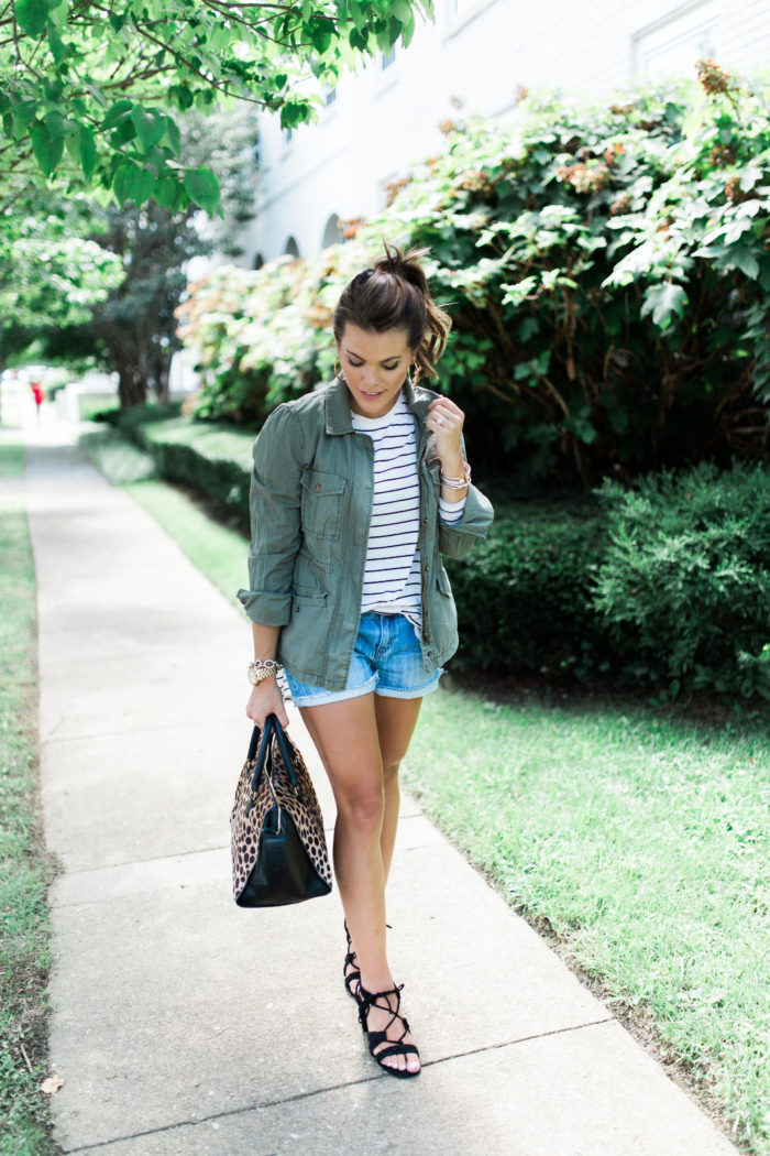 stripe tee & utility jacket