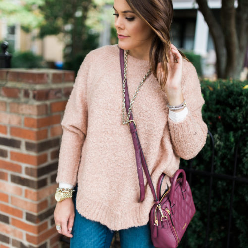 Fall Fashion via Glitter & Gingham // Sweater & Jeans, Booties, Vera Bradley, LOFT