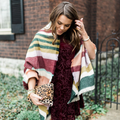 How to wear the velvet trend:: Ft. Old Navy Velvet Dress, Steve Madden Sandals, Clare V. Leopard Clutch