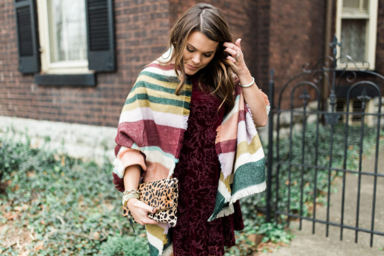 How to wear the velvet trend:: Ft. Old Navy Velvet Dress, Steve Madden Sandals, Clare V. Leopard Clutch