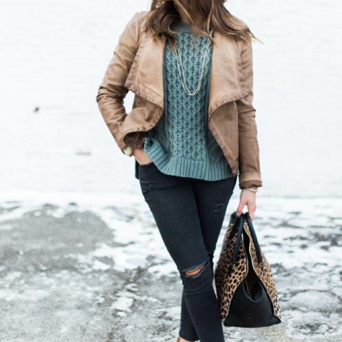 Winter Outfit to Copy:: Outfit Inspiration ft. Brown Leather Jacket, Black Jeans, Rag & Bone Booties, Madewell Sweater