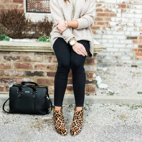 Winter Outfit Inspiration-- how to wear an oversized sweater // Ft. Leopard Booties, GiGi New York Tote Ray-Ban Aviators
