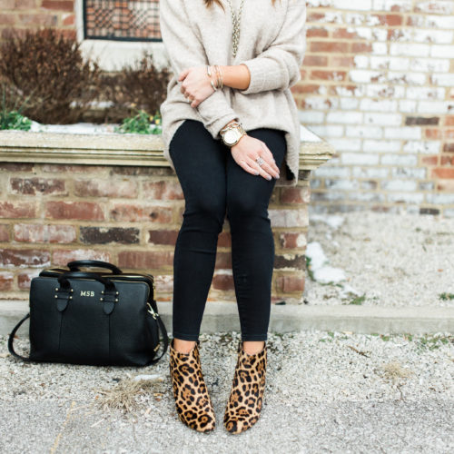 Winter Outfit Inspiration-- how to wear an oversized sweater // Ft. Leopard Booties, GiGi New York Tote Ray-Ban Aviators
