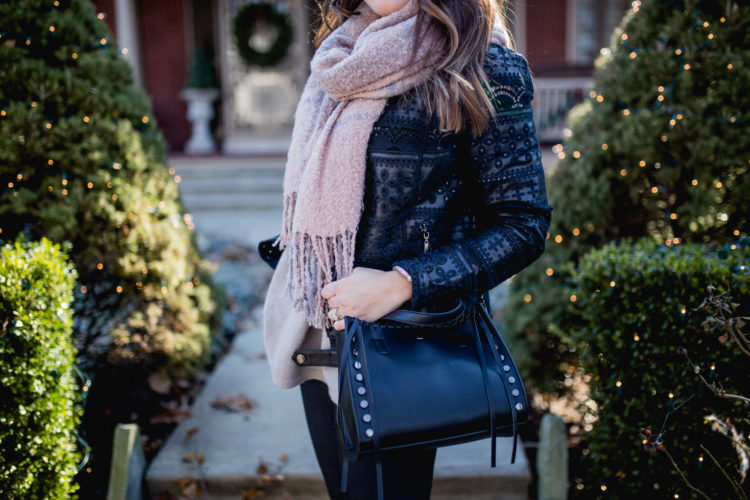 The Best Denim Trends: Coated Denim! Style your coated denim with a leather jacket, plaid scarf & velvet heels from Steve Madden!