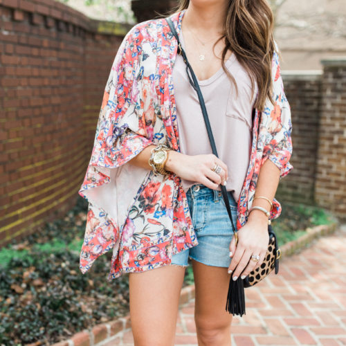 Spring Style Inspiration via Glitter & Gingham / Anthropologie Floral Kimono / the perfect denim cutoffs / spring outfit ideas