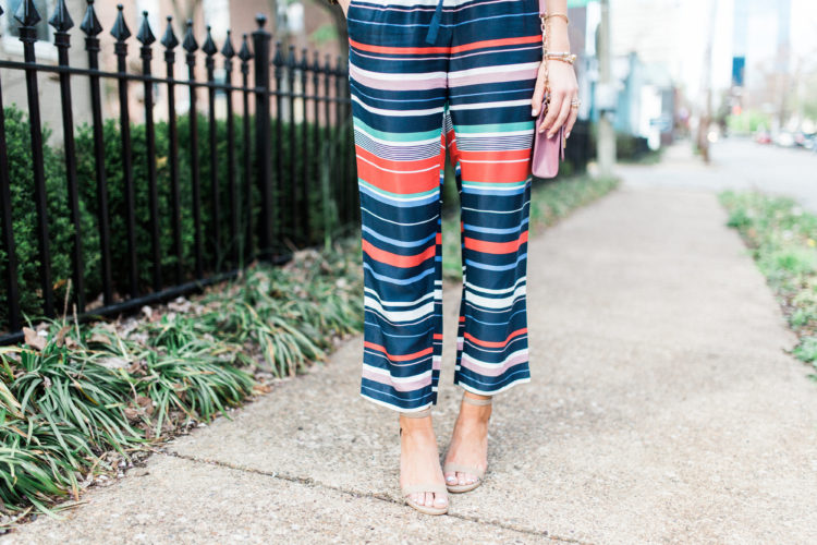 How to wear printed pants for spring // LOFT Stripe Pants / Spring style inspiration via Glitter & Gingham / Spring outfit idea // Ft. LOFT, Urban Outfitters, GiGi New York