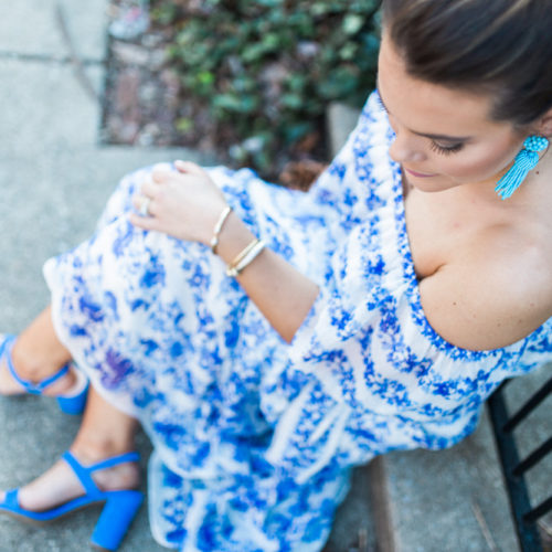 Eliza J Blue Dress // Lisi Lerch Tassel Earrings