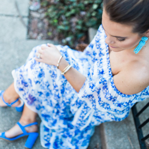 Eliza J Blue Dress // Lisi Lerch Tassel Earrings