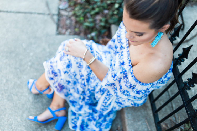 Eliza J Blue Dress // Lisi Lerch Tassel Earrings