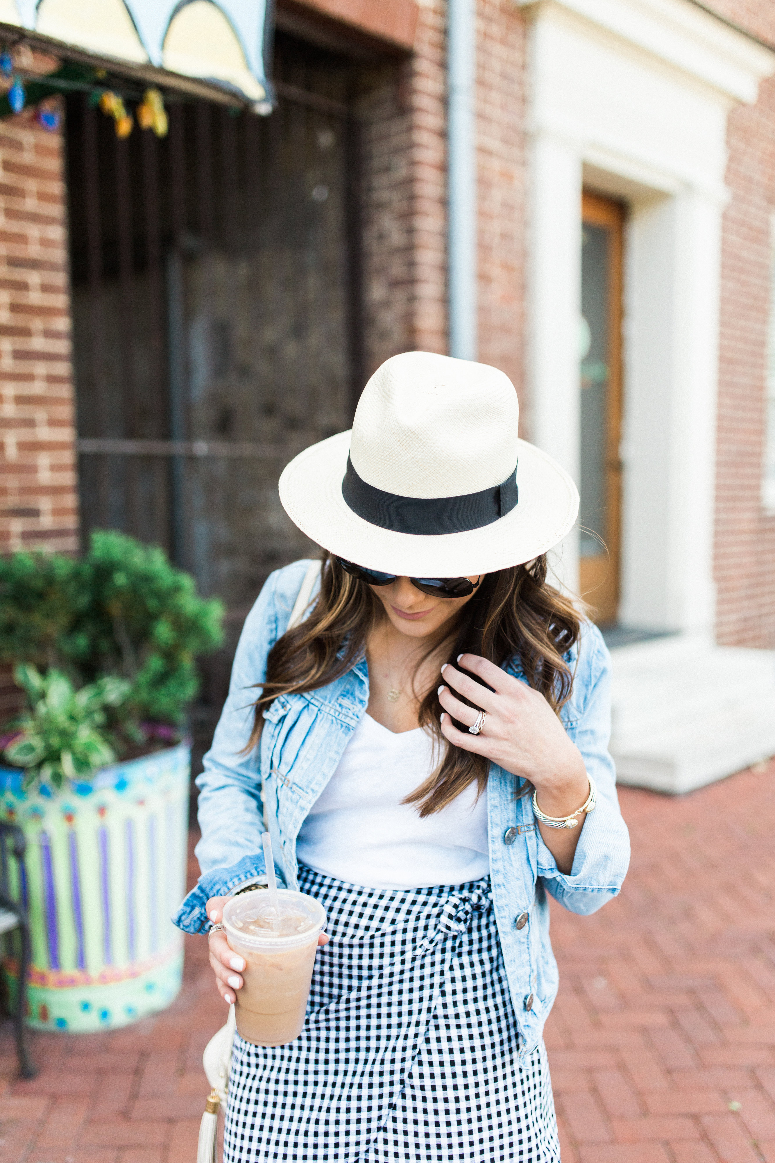 Madewell Gingham Wrap Skirt // Panama Hat