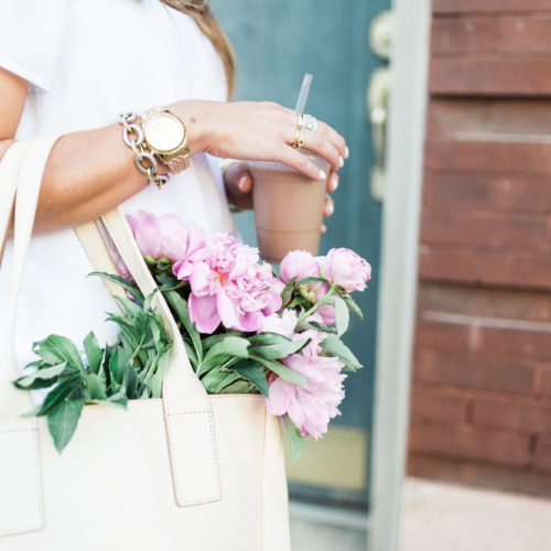 gingham shorts / pink peonies