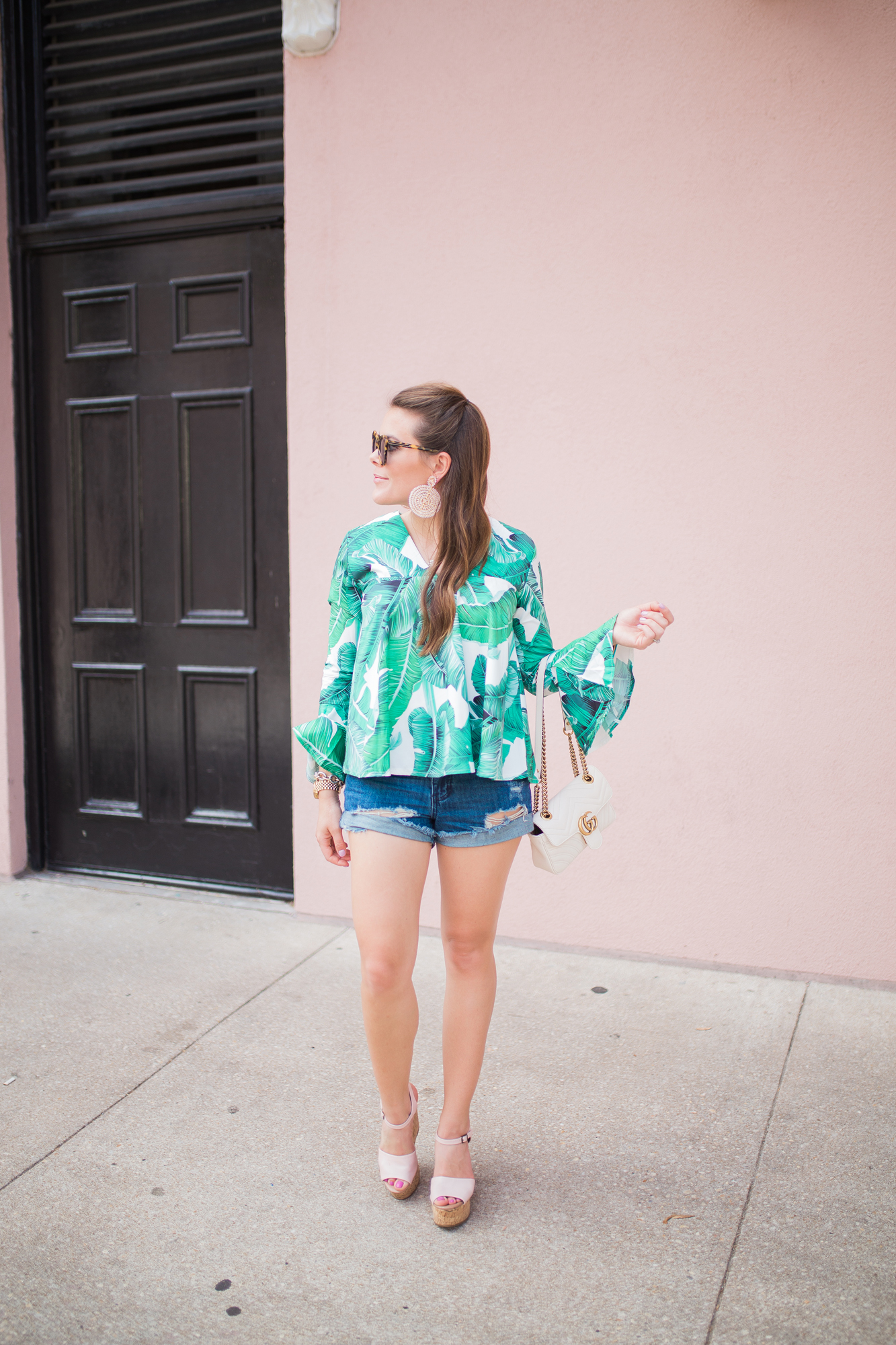 Palm Print Top / Denim Cutoffs