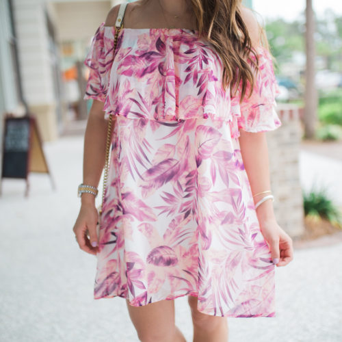 Pink Palm Print Dress / Red Dress Boutique