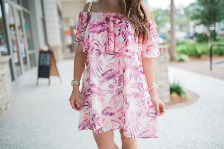 Pink Palm Print Dress / Red Dress Boutique