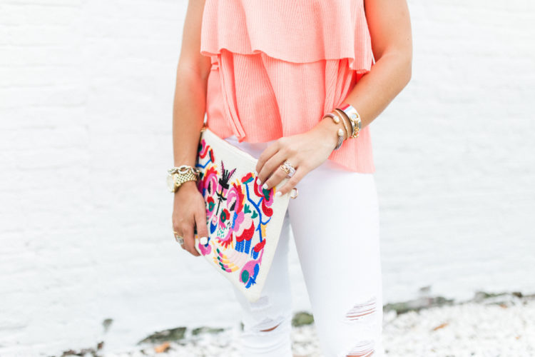 Ruffle Sweater Tank / Colorful Clutch