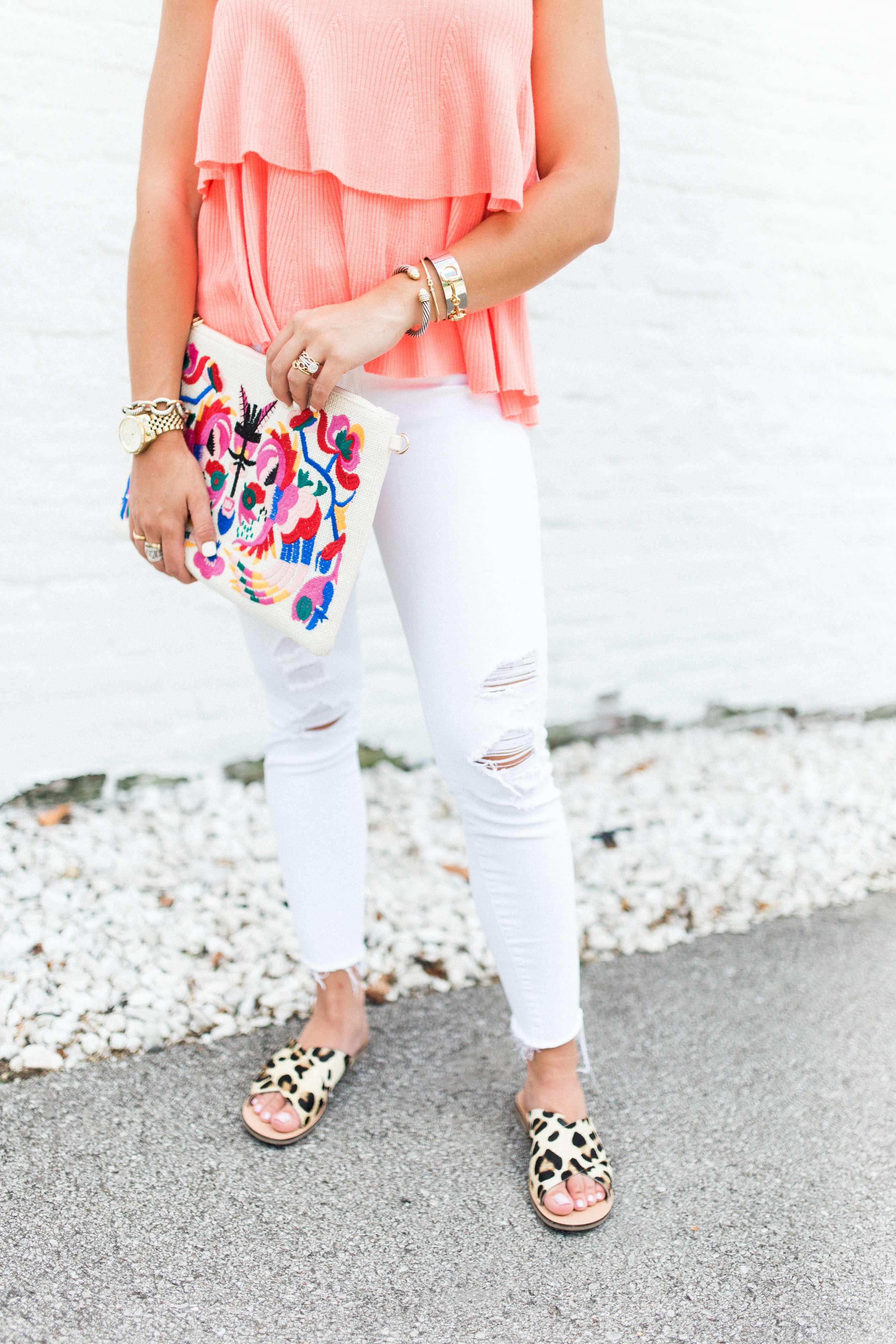 Ruffle Sweater Tank / White Jeans