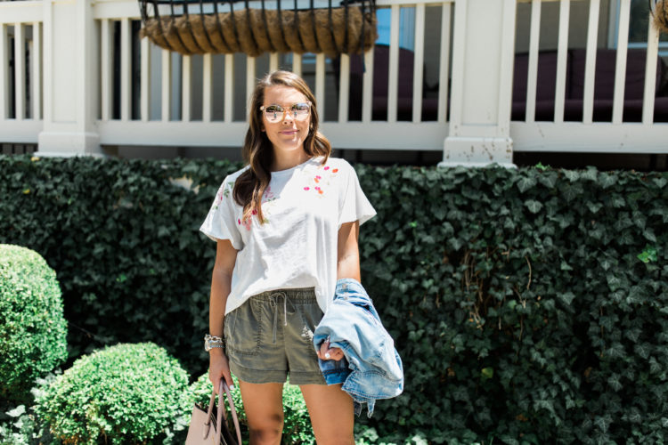 Embroidered Tshirt via Glitter & Gingham / Summer Style / How to style a jean jacket / Anthropologie / Express / J.Crew