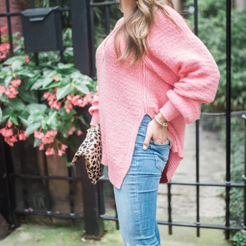 Oversized Pink Sweater / Busted Knee Jeans