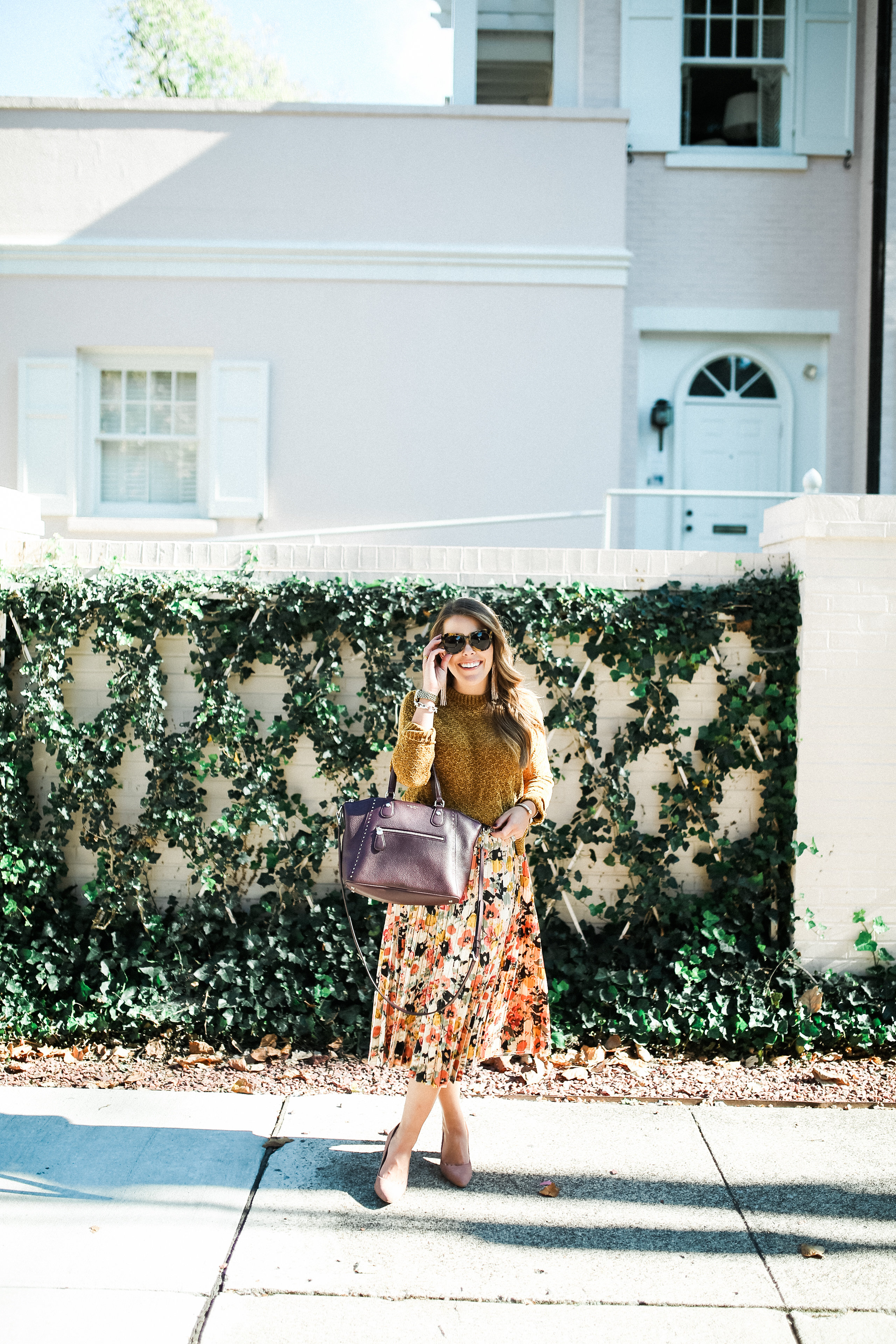 Floral Pleated Midi Skirt / Fall Work Wear Ideas 