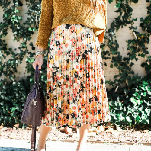 Floral Pleated Midi Skirt / Fall Work Wear Ideas