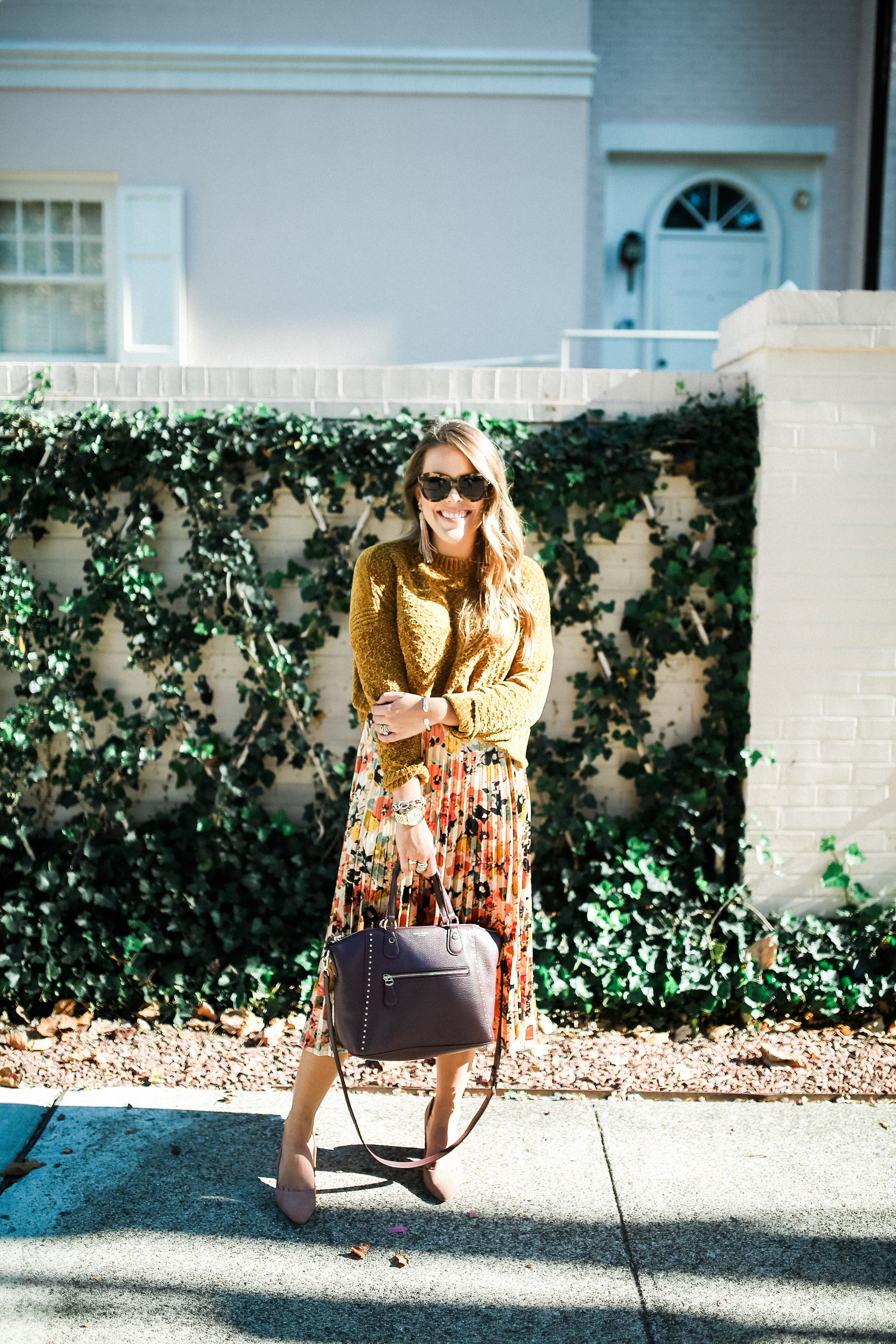 Floral Pleated Midi Skirt / Fall Work Wear Ideas 