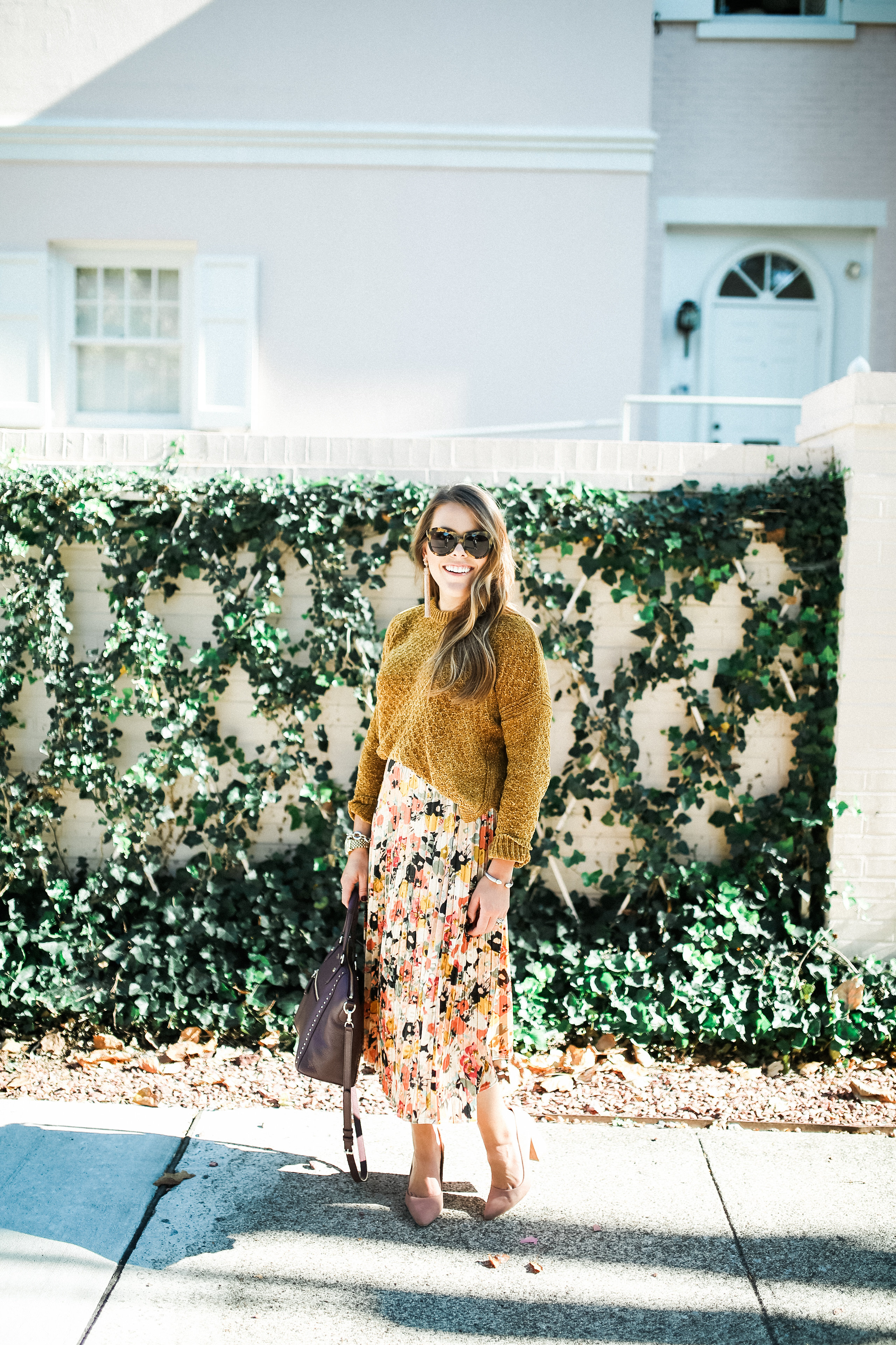 Floral Pleated Midi Skirt / Fall Work Wear Ideas 