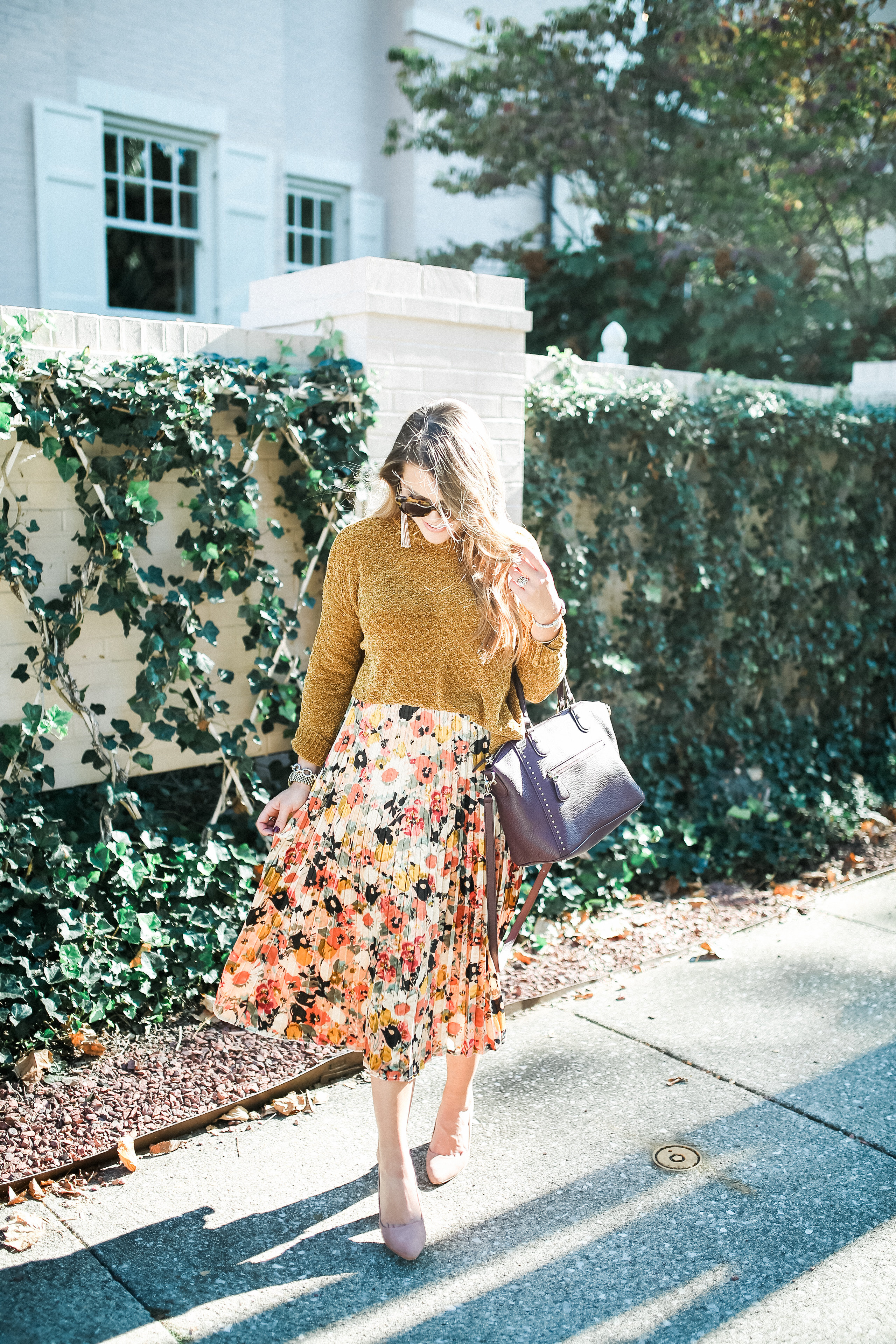 Floral Pleated Midi Skirt / Fall Work Wear Ideas 