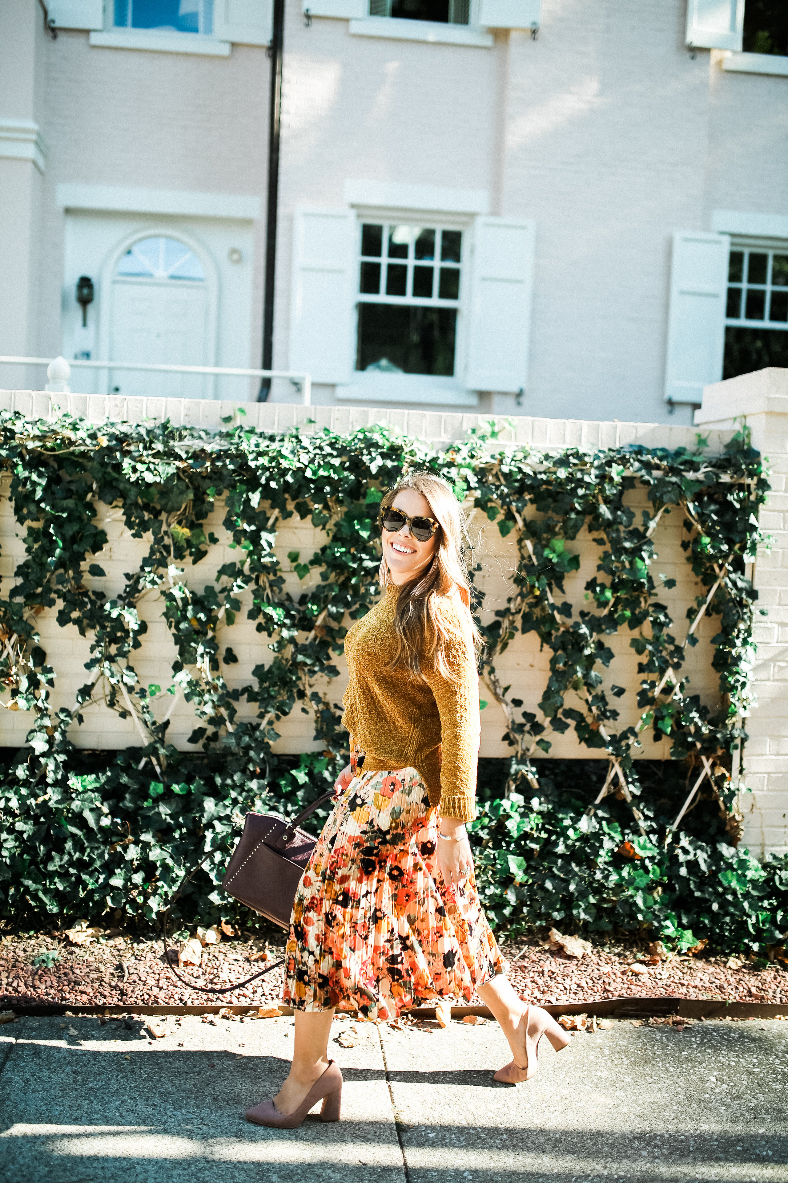Floral Pleated Midi Skirt / Fall Work Wear Ideas 
