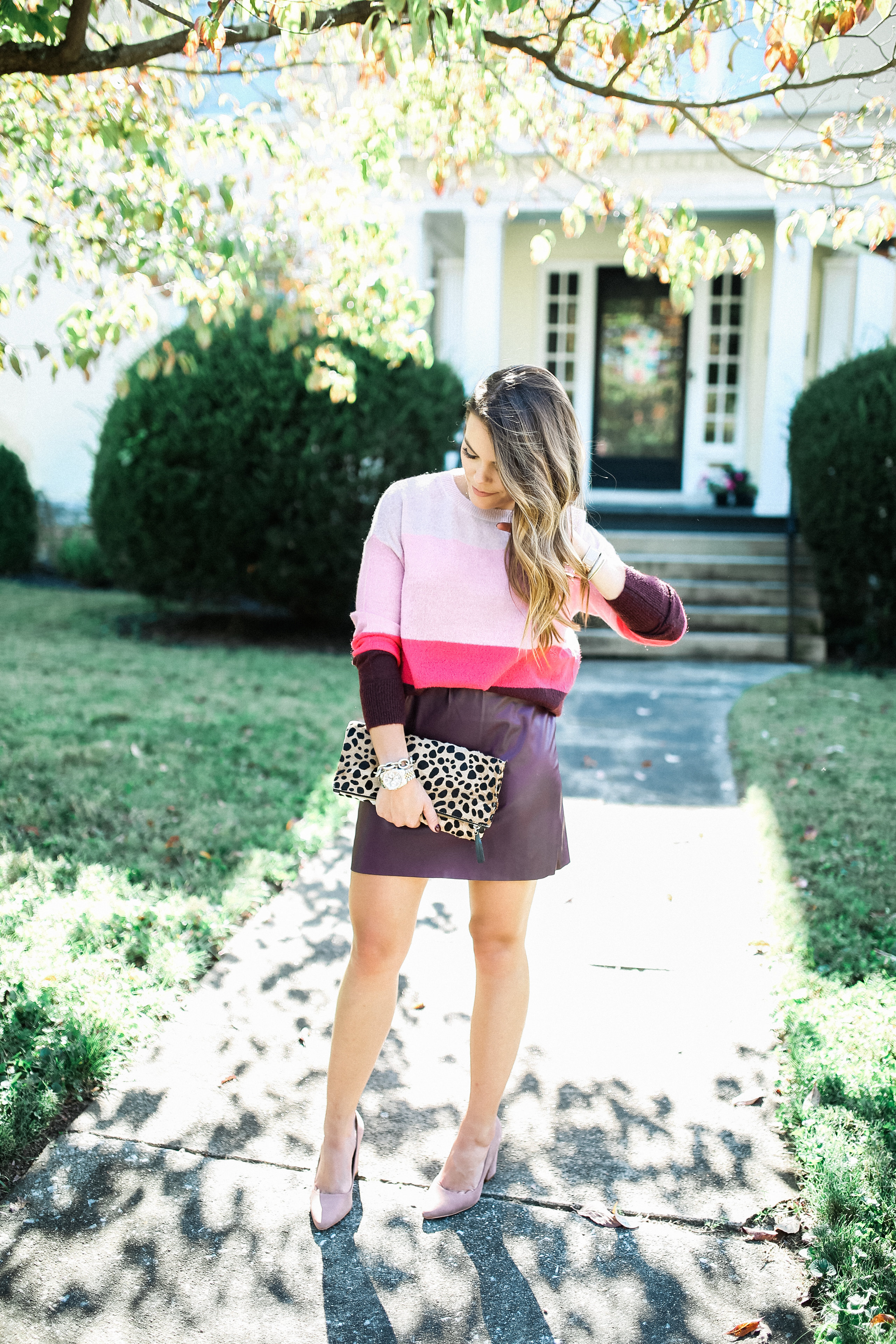 Fall Date Night Outfit Idea / Merlot Leather Skirt 