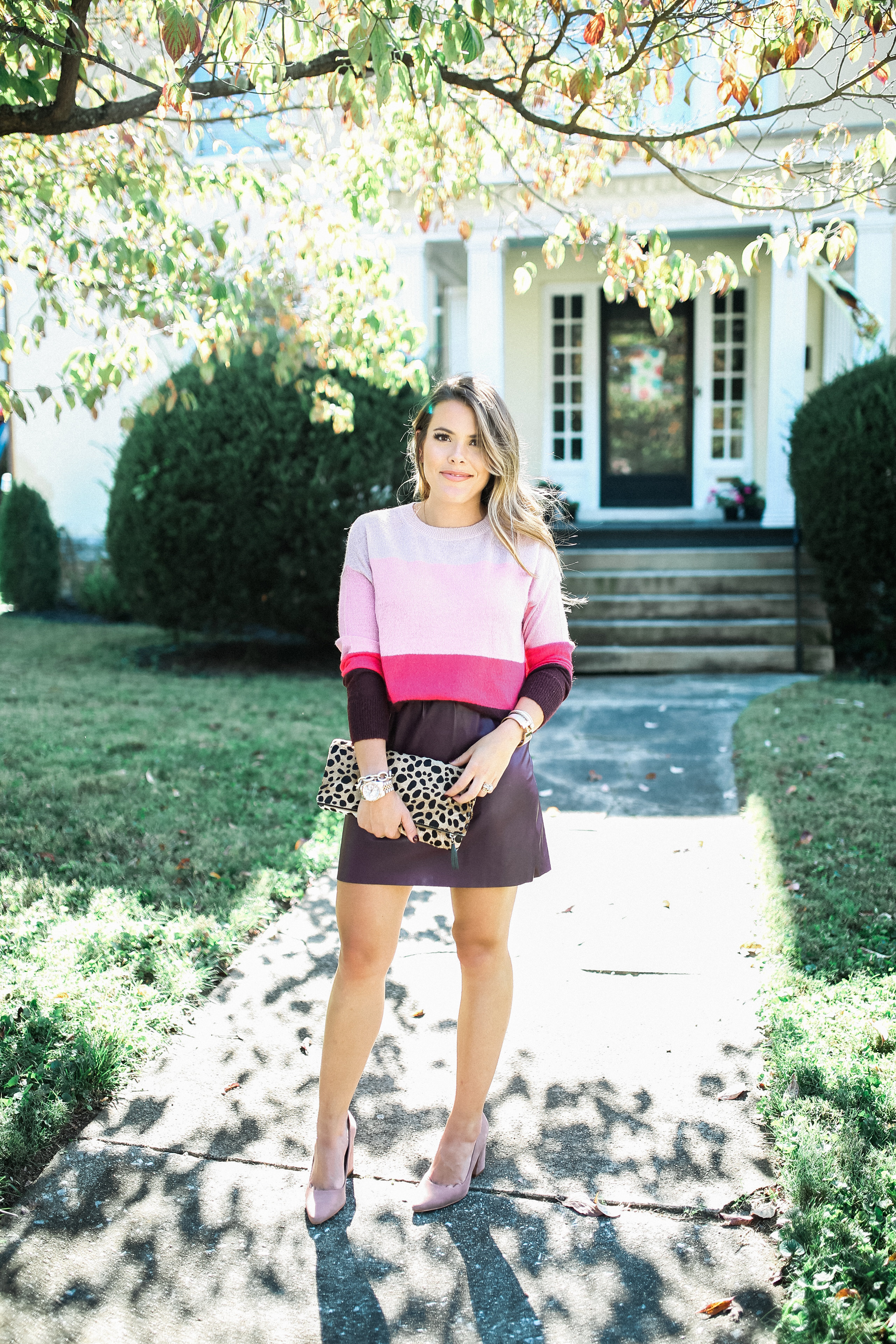 Fall Date Night Outfit Idea / Merlot Leather Skirt 