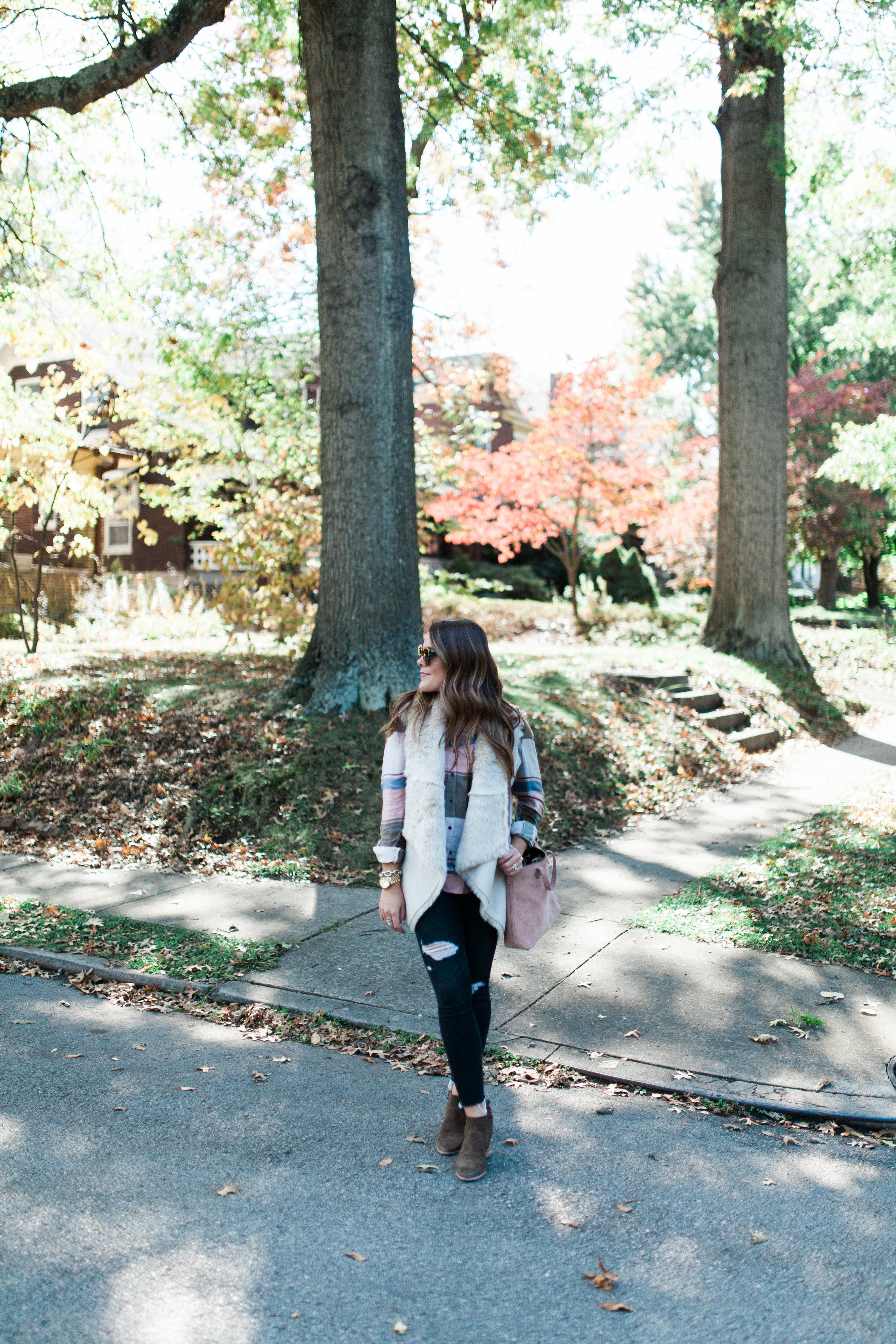 Faux Fur Vest & Plaid Shirt / Fall Outfit