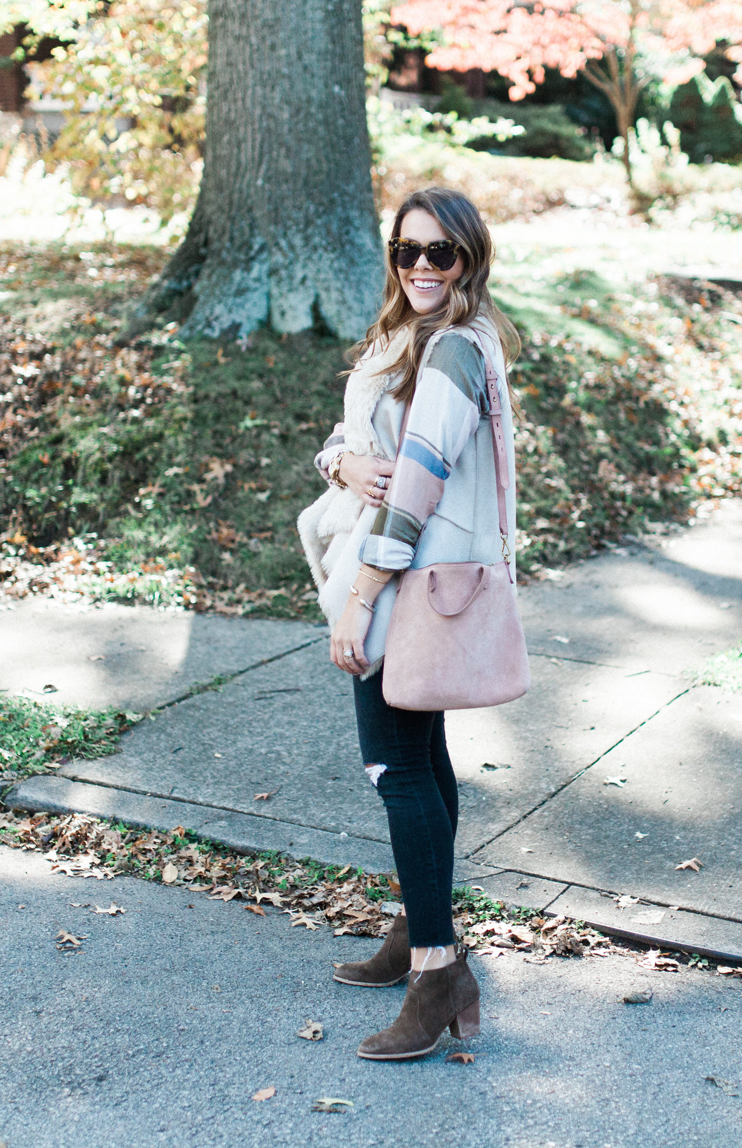 Faux Fur Vest & Plaid Shirt / Fall Outfit