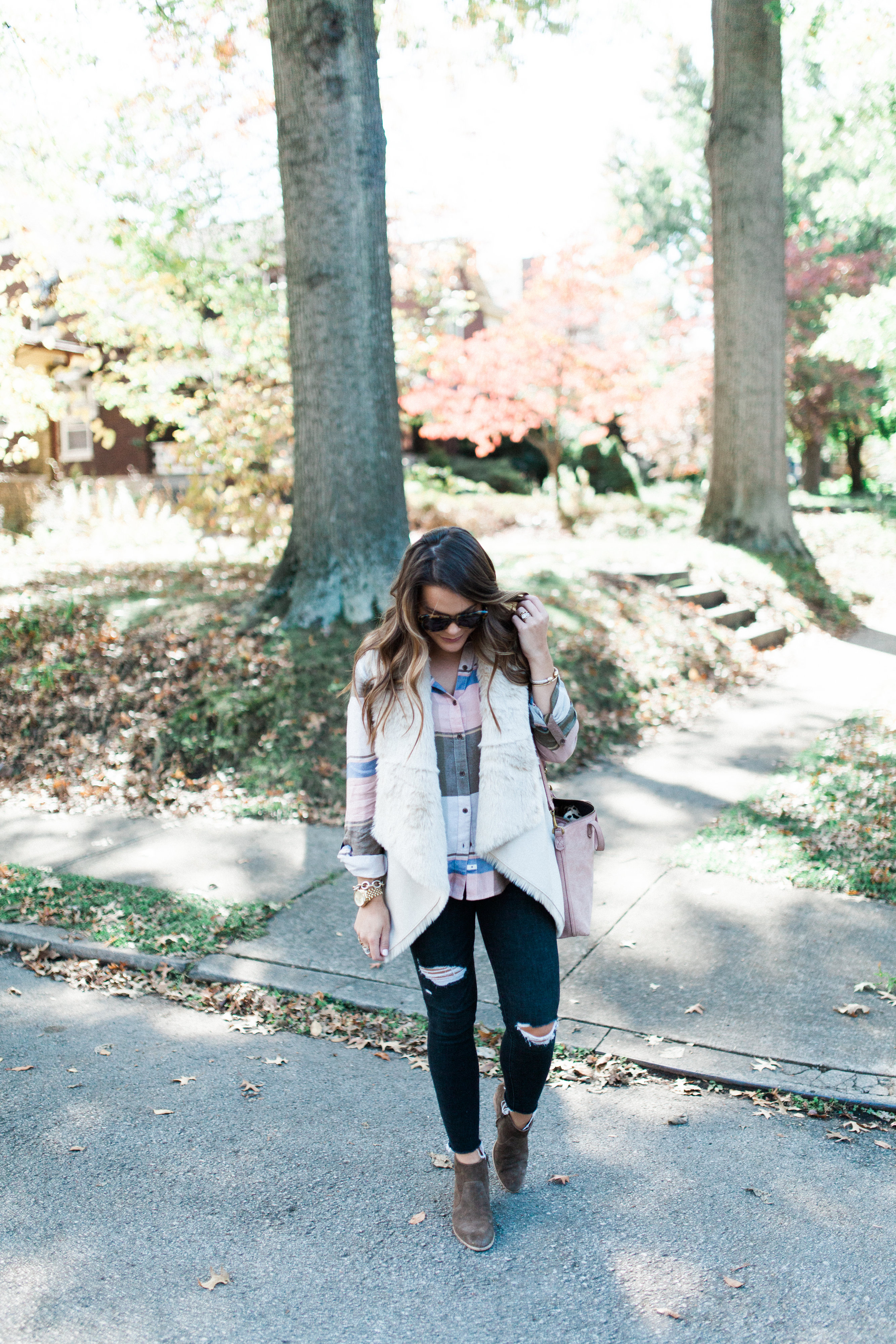 Faux Fur Vest & Plaid Shirt / Fall Outfit