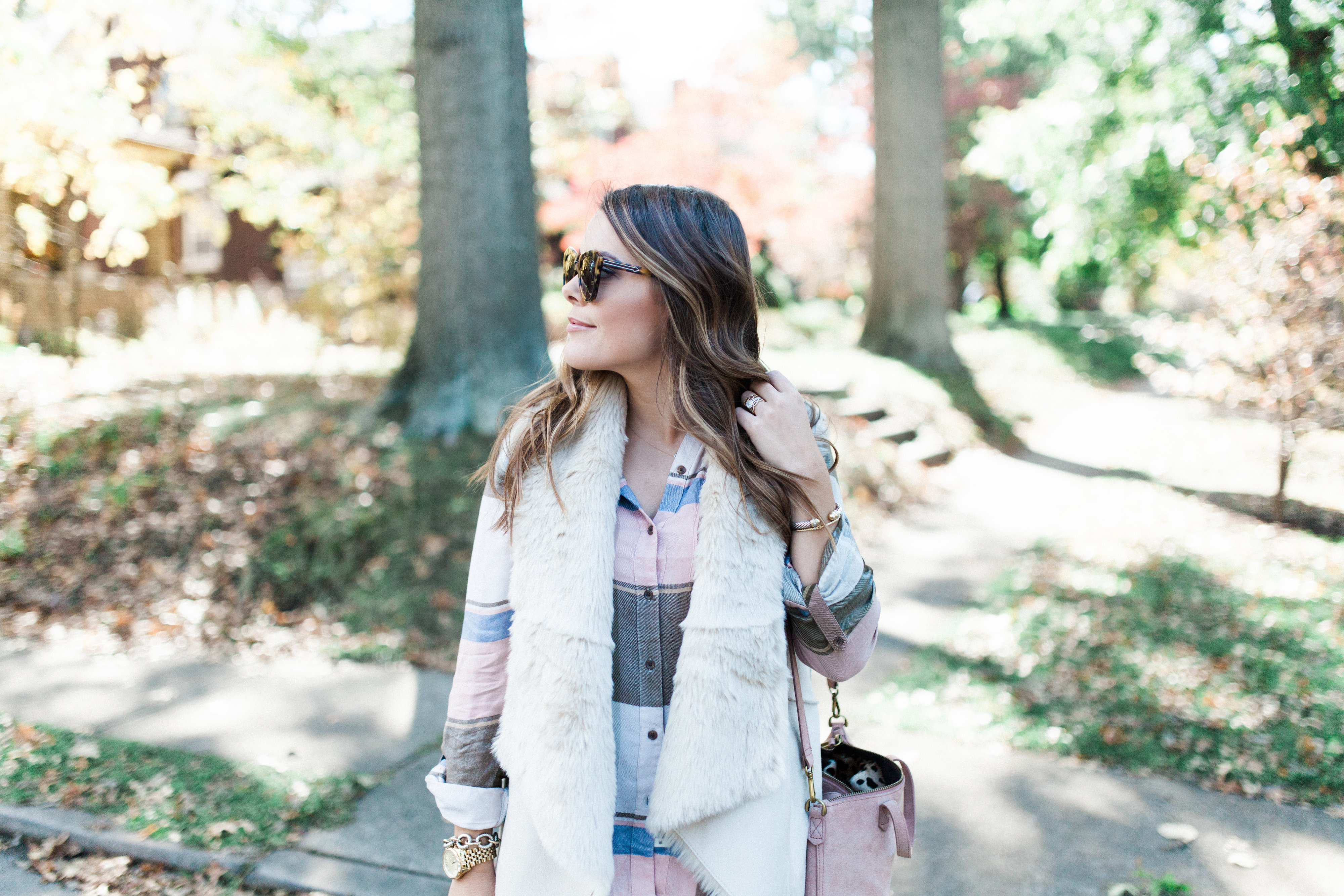 Faux Fur Vest & Plaid Shirt / Fall Outfit