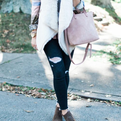 Faux Fur Vest & Plaid Shirt / Fall Outfit