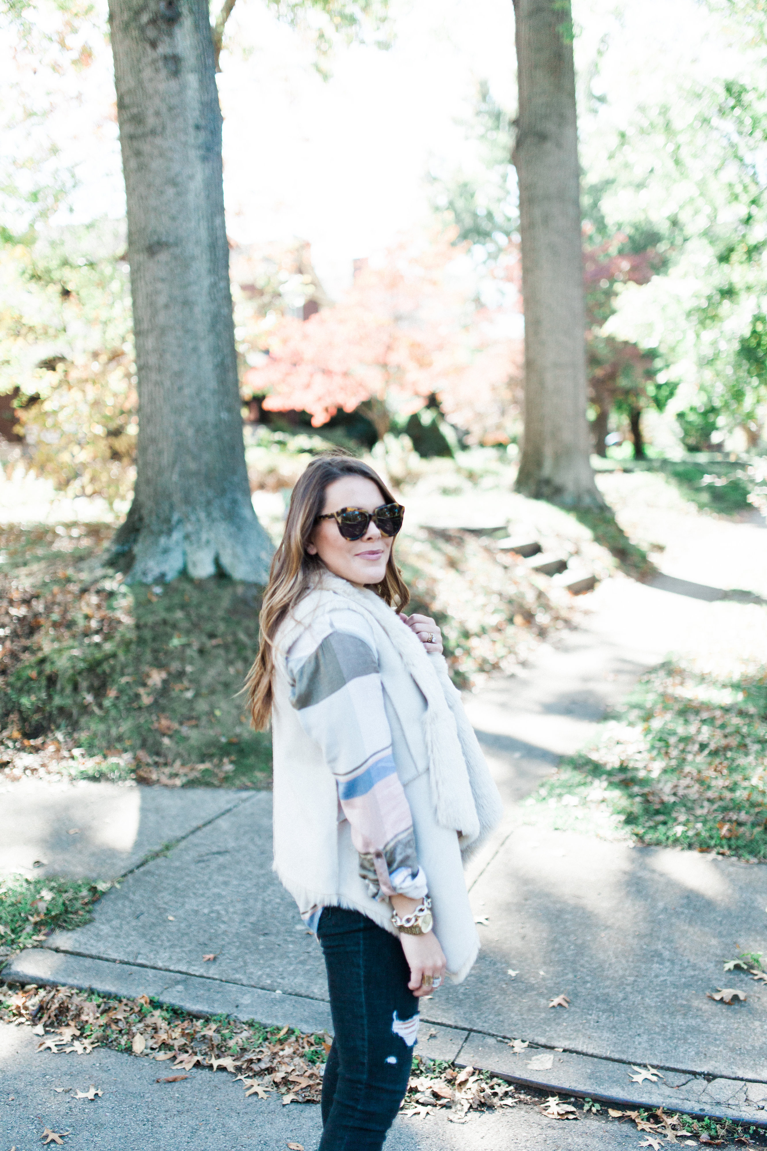 Faux Fur Vest & Plaid Shirt / Fall Outfit